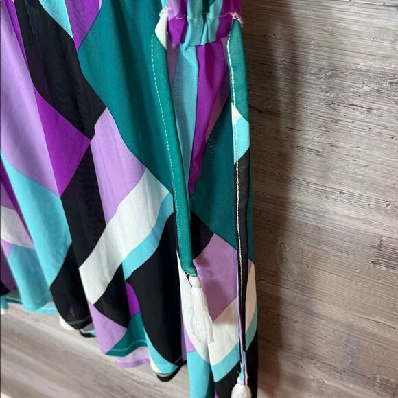 Torrid Vibrant Long Sleeve Sheer Dress in Purple and Teal - Picture 4 of 5